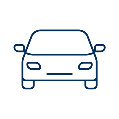 Blue illustration outline of a car from the front point of view